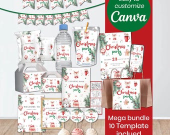 Christmas Party Mega Bundle | 10-in-1 Holiday Canva Templates | Printable Decorations | Kids Christmas Set | Instant Download