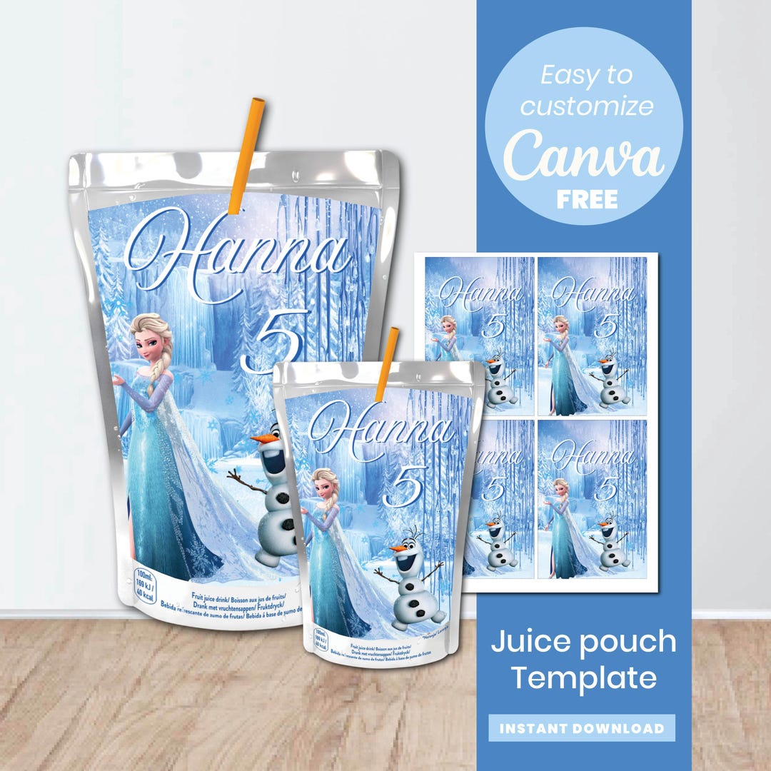 Frozen Birthday Juice Pouch Label | Editable Capri Sun Wrapper (canva ...
