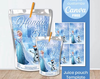 Frozen Birthday Juice Pouch Label | Editable Capri Sun Wrapper (Canva)