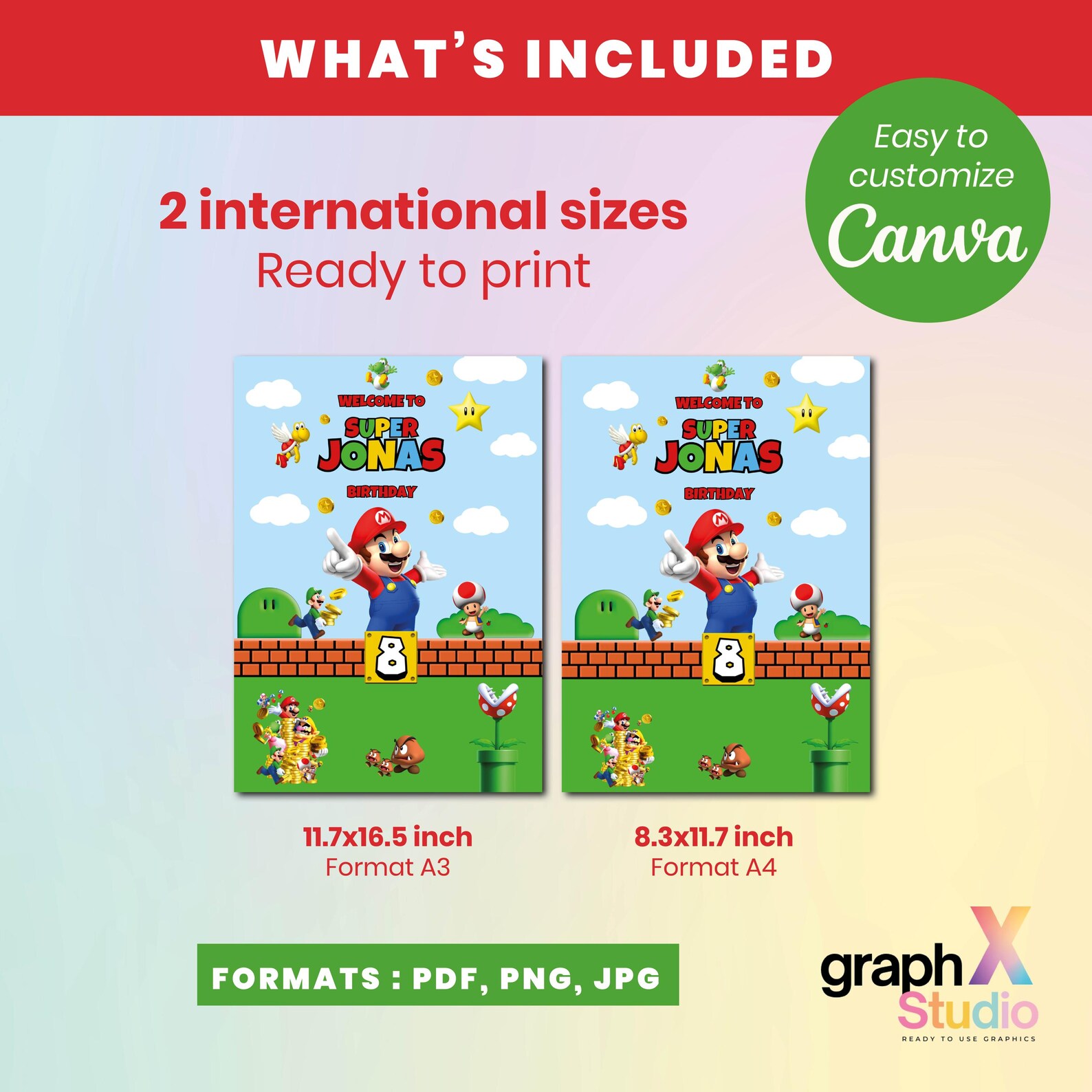Super Mario Birthday Welcome Sign | Kids Party Poster (digital Download ...