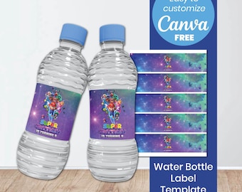 Super Mario Galaxy Water Bottle Labels, Editable Birthday Party Decor (Instant Download)