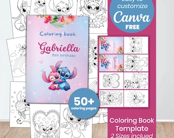 Stitch Angel Coloring Pages Canva Template | Editable Coloring Book | Lilo Stitch Printable | Kids Activity Pages | Instant Download