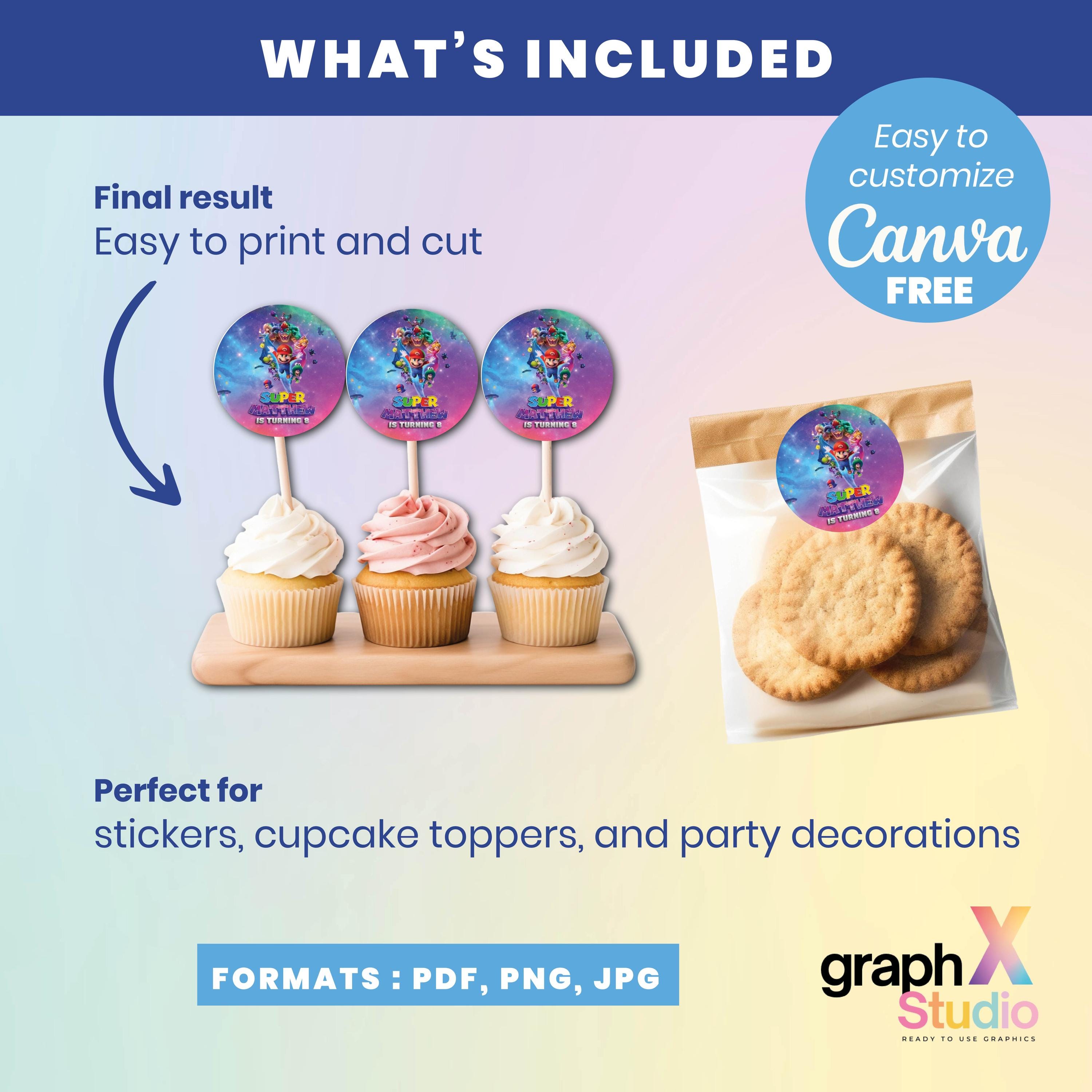Super Mario Galaxy Round Labels | Cupcake Toppers, Party Stickers ...