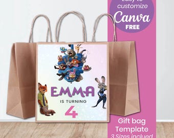 Zootopia Birthday Gift Bag Template | Editable Party Favor (Digital Download)
