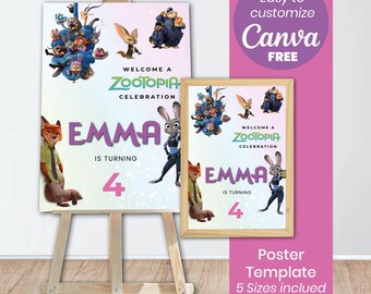 Zootopia Welcome Sign Template | Editable Canva poster | Animal City Birthday Decor | Printable Party Sign