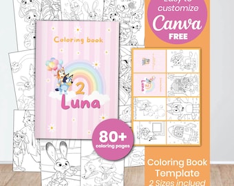 Bluey Girl Coloring Book, Pink Bluey Birthday Party Activity, Editable Canva Template, Coloring Pages, Girl Party Favors, Instant Download