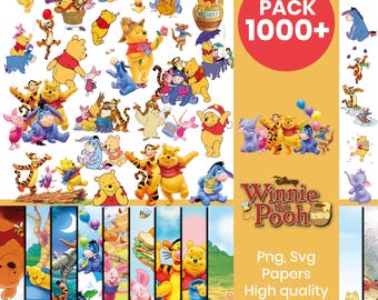 Winnie the Pooh Clipart Bundle | Disney Pooh PNG SVG JPG | Pooh Bear Piglet Tigger | Baby Shower & Birthday Decor | 1000+ Elements