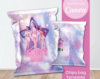 Bearbeitbare K-Pop Damon Hunters Chip Tasche | Druckbare Snack Verpackung | Gastgeschenk Tasche Canva Vorlage | Sofort Download
