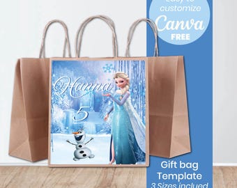 Frozen Birthday Gift Tag | Princess Favor Tag (Editable Canva, Digital File)