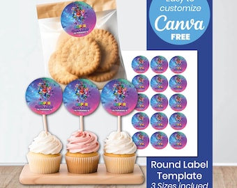 Super Mario Galaxy Round Labels | Cupcake Toppers, Party Stickers (Canva Template)