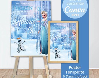 Frozen Birthday Welcome Sign | Ice Princess Party Decor (Canva Editable, Digital Download)