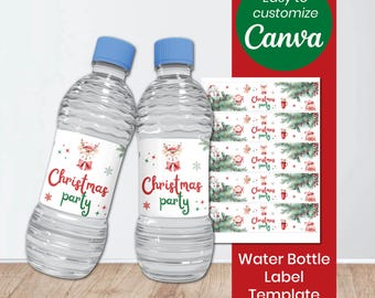 Christmas Water Bottle Labels | Holiday Drink Wraps | Santa Party Favor Template | Printable | Instant Download