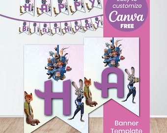 Zootopia Birthday Banner | Editable Party Decor (Digital Download)