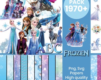 Frozen Clipart Bundle | PNG SVG Files | Frozen Party Digital Download for DIY, Stickers, Crafts