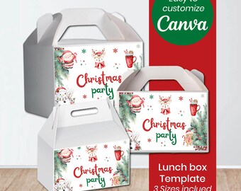 Christmas Lunch Box Label | Holiday Food Box Sticker | Santa Party Favor Template | Printable | Digital Download