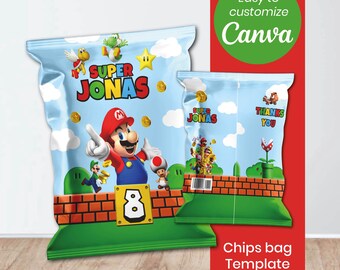 Super Mario Chips Taschen Vorlage | Bearbeitbares Gastgeschenk | Printable Snack Tasche | Sofort Download