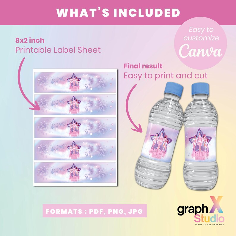 Editable K-pop Damon Hunters Water Bottle Label | Printable Party