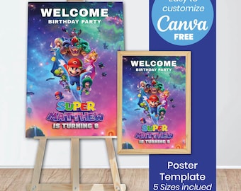 Super Mario Galaxy Birthday Welcome Sign, Cosmic Video Game Party Decor (Digital Download)