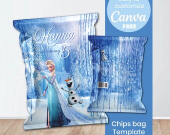 Frozen Birthday Chip Bag Template | Editable Canva Design (Digital Download)