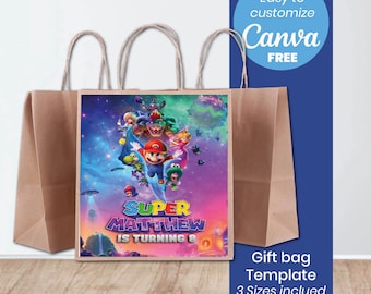 Super Mario Galaxy Gift Bag | Space Birthday Party Favor Bag | Goodie Bag | Party Decor | Editable Canva Template | Instant Download