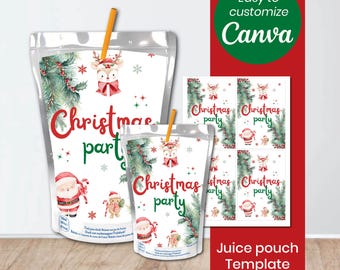 Christmas Juice Pouch Labels | Santa CapriSun Covers | Holiday Party Favor | Printable Canva Template