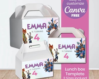 Zootopia Favor Box Template | Editable Canva Lunch Box (Digital Download)