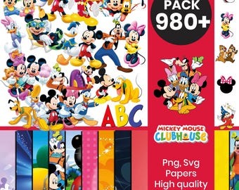 Mickey Mouse and Friends Clipart Bundle | Disney Mickey PNG SVG JPG | Mickey Minnie Donald Goofy | Birthday Party Decor | 980+ Elements