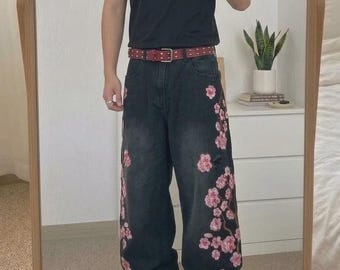 Y2K Vintage Baggy Jeans – Unisex Streetwear met borduurwerk, wijde pasvorm