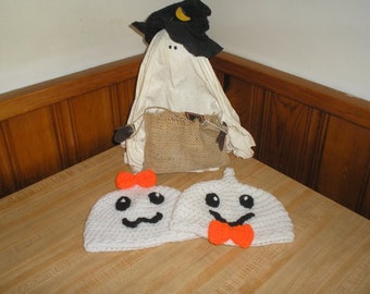 SALE: PDF Anleitung - Halloween gespenstische Duo Jungen / Mädchen Hut - PDF Häkelanleitung - Neugeborene bis Erwachsene Größen enthalten Geisterfamilie Geisterhut