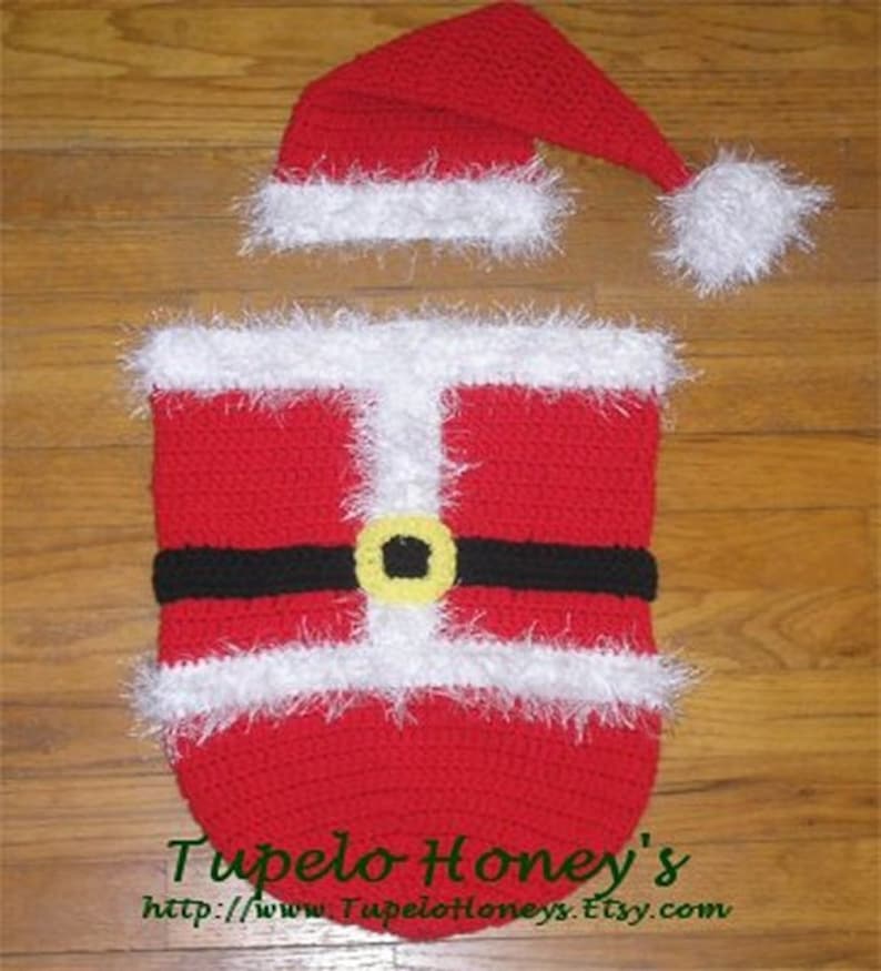 SALE: Instant Download Crochet Santa Cocoon and Hat Set Pattern PDF Christmas Crochet Pattern Photography prop image 1