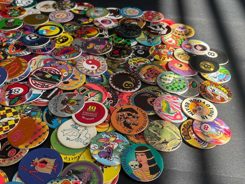 Vintage Game Pieces, Vintage Pogs, Retro Collectible Toy Bundle, You ...