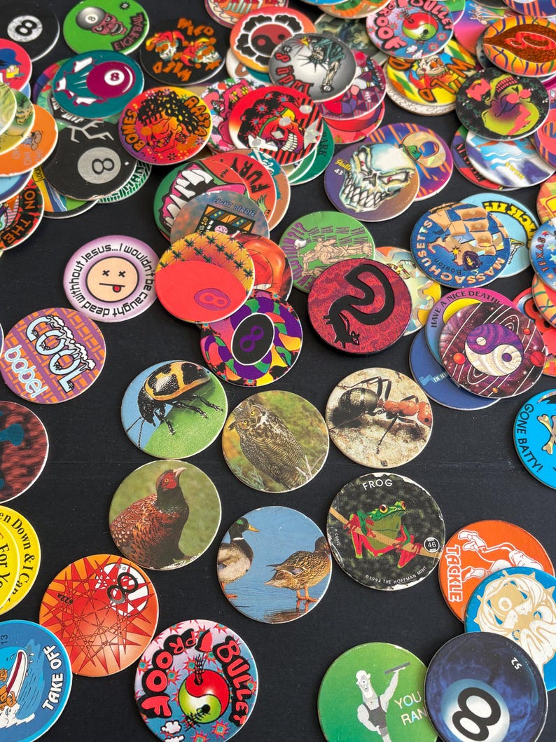 Text Pogs Vintage Game Pieces, Vintage Pogs, Retro Collectible Toy Bundle, You ...