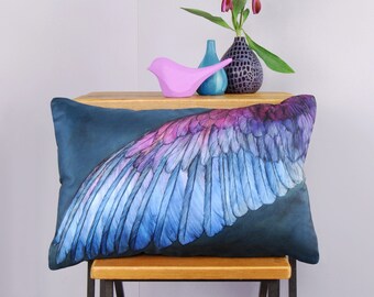 Wing Feathers Cushion - handmade digitally printed silk cushion - 2 Sizes Available