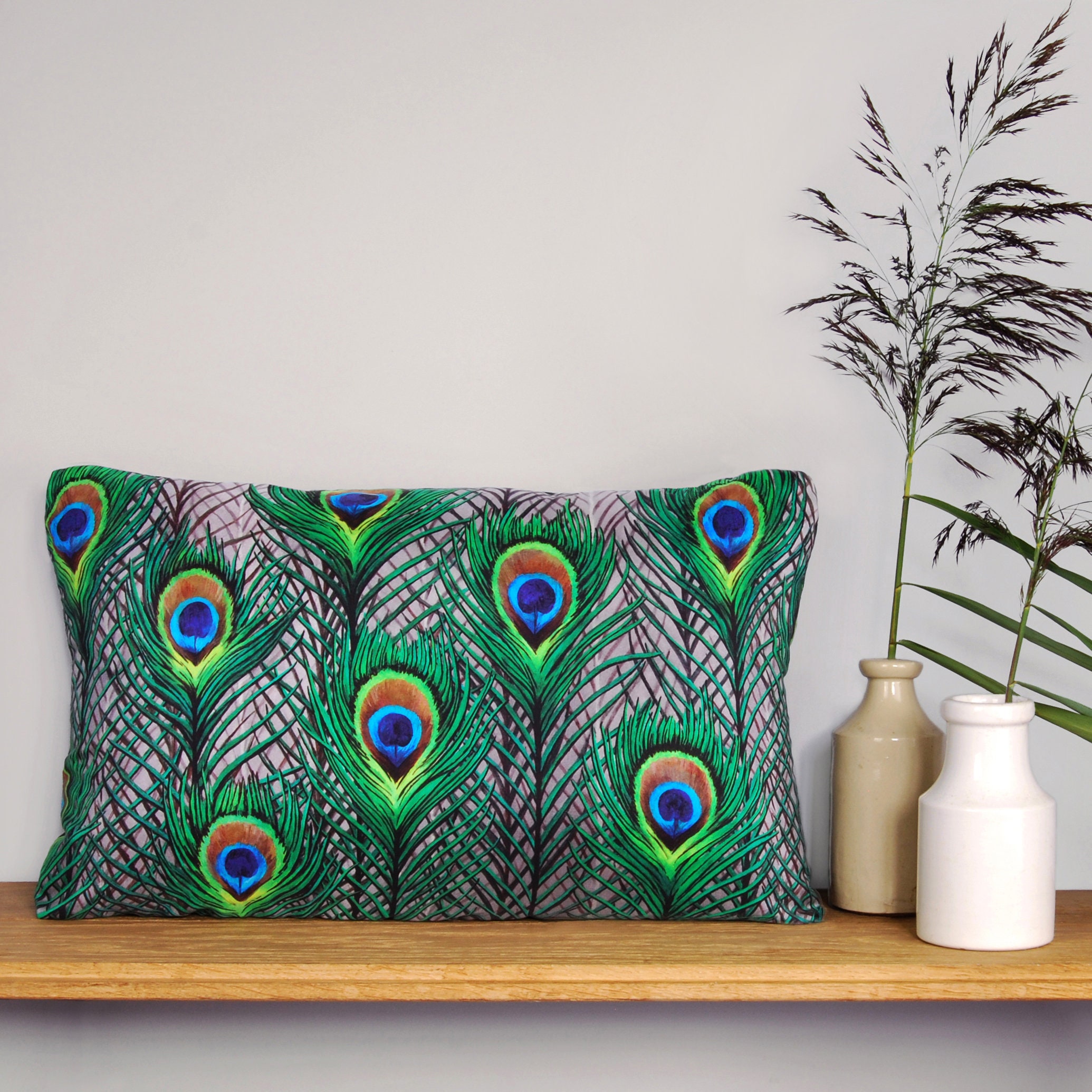 Peacock Feathers Cushion Handmade Digitally Printed Silk Cushion 2