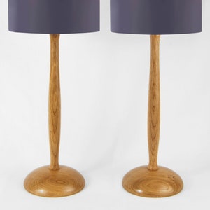 One-off Pair of Small Natural Oak Bedside Table Lamps handturned in England image 1