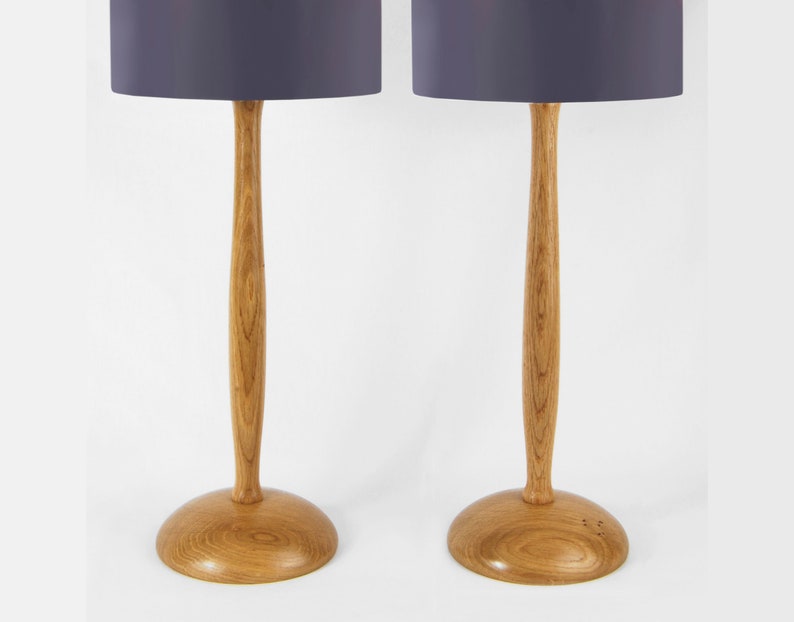 One-off Pair of Small Natural Oak Bedside Table Lamps handturned in England image 1