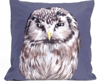 Owl Cushion - handmade printed silk cushion