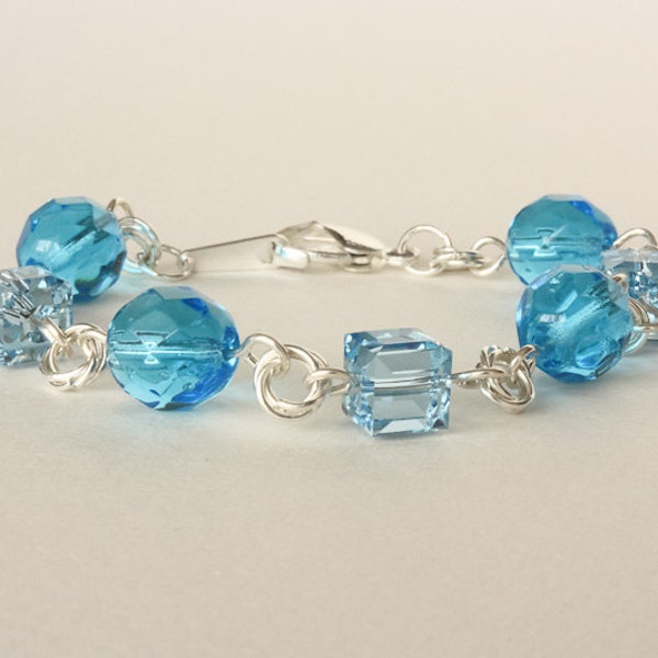 Reserved: Two Children's Aqua Swarovski Bracelet