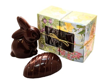 Organic Vegan Dark Chocolate Baby Easter Bunny and 1/2 Truffle Easter Egg Set