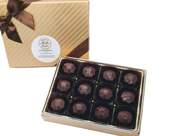 12 Pc. Traditional Luxury Ganache Bonbons - Double Dark Chocolate Gift Box - (contains dairy)
