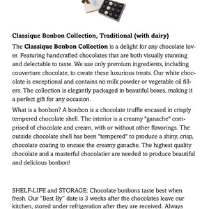 Op de afbeelding: Een doos met verschillende bonbons genaamd Classique Bonbon Collection, Traditioneel (met melk). De bonbons zitten in een witte doos met een gouden lint. De tekst op de doos luidt "Classique Bonbon Collection, Traditioneel (met melk)".