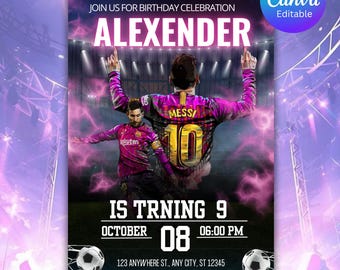 Messi Birthday Invitation, Soccer Editable Template, Fifa Birthday Party, Football Canva Invitation, Printable Instant Download