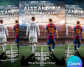 Ronaldo vs Messi Birthday Invitation Birthday card, editable Invite, Digital Invitation