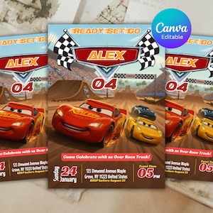 Cars Birthday Invitation, Birthday Invitation, Lightning McQueen Invitation, Kids Birthday Invitation, Digital Invitation, Canva Editable