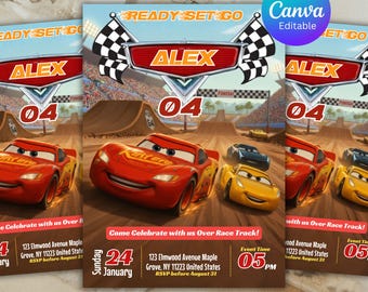 Cars Birthday Invitation, Birthday Invitation, Lightning McQueen Invitation, Kids Birthday Invitation, Digital Invitation, Canva Editable