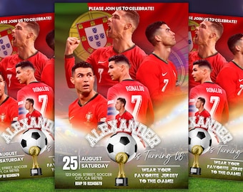 Ronaldo invitation, Soccer invite, Champions League birthday invitation template, FIFA printable editable invite, Sports Ball Football Party