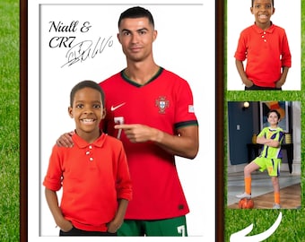 Custom CR7 Ronaldo Football Birthday Gift, Picture With Ronaldo Birthday Portrait, Soccer football Gift, Gift for Ronaldo Fans, A3 size