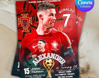 Cristiano Ronaldo verjaardagsuitnodiging, Cristiano Ronaldo uitnodigingssjabloon, Cristiano Ronaldo-uitnodiging voor feest, instant download