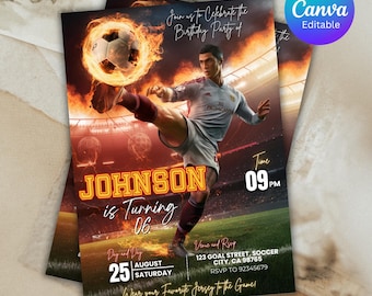 Ronaldo verjaardagsuitnodiging, CR7 verjaardag, Ronaldo verjaardagsuitnodiging, voetbal verjaardagsuitnodiging, kinderverjaardagsuitnodiging, bewerkbaar canvas