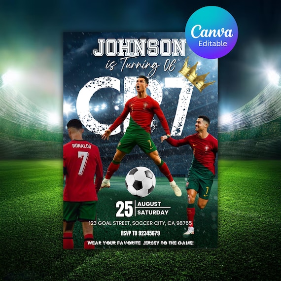 Ronaldo Birthday Invitation, CR7 invitation, Editable Ronaldo Invitation, Soccer Invitation, Canva Template, Instant Download, ANY AGE